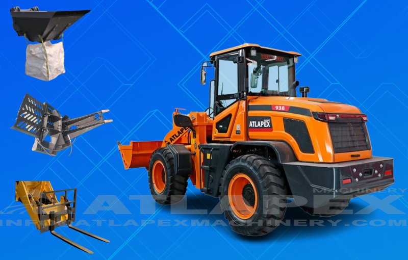 Atlapex 2200KG Front End Loader with Tree Puller and Pallet fork Attachment