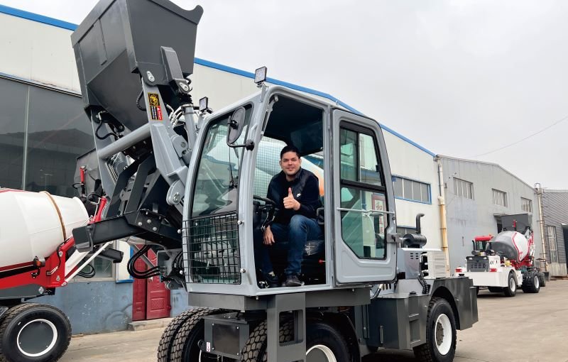 Mexican Client Visits Our Factory to Test Self-Loading Concrete Mixer