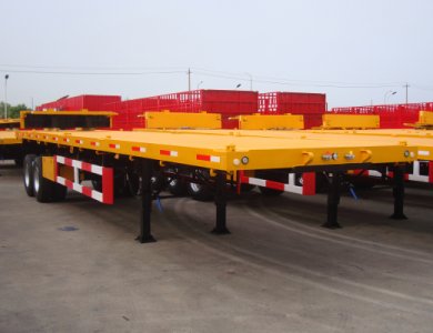 China 2 Axles Flat Bed Container Semi Trailer for sale